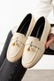 Padova Checkered Beige Tasseled Wooden Bead Detailed Loafer Ballerina Casual Shoes - 3