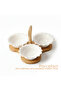 3PCS Porcelain Serving Bowls w Bamboo Stand – 15cm White Snack & Condiment Set for Daily Use - 5