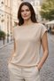Women's Knitwear Blouse Beige Short Sleeve Bat Sleeve Sausage Collar Boat Neck Casual Soft Stylish