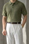 Men's Old Money Stripe Textured Short Sleeve Polo Collar T-Shirt
