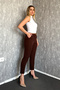 Women's Slim Belted Narrow Leg Ankle Length Fabric Trousers with Pockets 4577 - 4
