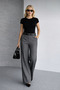 Women's Black Jacquard Fabric Trousers Ihs444 - 2
