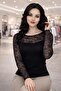 Women's black see-through lace sleeve blouse tank top