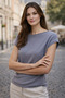 Women's Knitwear Blouse Gray Short Sleeve Bat Sleeve Sausage Collar Boat Neck Casual Soft Stylish - 5