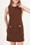 Coffee Mini Dress with Pocket Button Accessories - 4