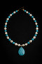 Turquoise Pendant Necklace with Real Pearl and Turquoise Natural Stone Handmade - 4