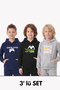 3-Piece Kangaroo Pocket Hooded Detailed Printed Boys' Sweatshirt with 3 Pockets