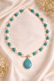 Turquoise Pendant Necklace with Real Pearl and Turquoise Natural Stone Handmade - 3