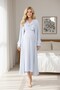 Women's Blue Flounced Double-Breasted Design Short Sleeve 100% Cotton Maternity Dressing Gown Nightgown Set of 2 - 6