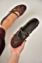 Burgundy Mesh Pearl Detailed Mesh Women's Ballerinas - 4