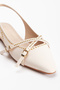 Women's Beige Flat Heeled Comfortable Ballerina Shoes with Stylish Buckle and Drop Detail - 6
