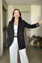 Colorful Lining Detailed Gold Buttoned Double Breasted Blazer Jacket - 6