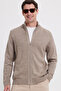 Men's standard fit regular cut zip-up brown cardigan - 3