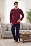 Men's Burgundy Button Detailed Long Sleeve 100% Cotton Special Design Large Size (Oversize) Pajama Set - 7