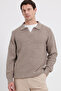 Men's Standard Fit Regular Cut Polo Collar Brown Sweater - 6