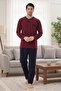 Men's Burgundy Button Detailed Long Sleeve 100% Cotton Special Design Large Size (Oversize) Pajama Set - 2