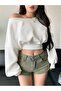 Women's Plain Crop Asymmetric Collar Sweatshirt - 2
