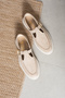 Women's Beige Suede Loafer Shoes Elite Comfort Moccasin Comfortable Daily Office Casual Saddler Detail Buckle - 3