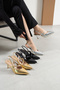 Women's Black Arya Buckle Detailed Pointed Toe Elastic Band Classic Thin Heeled Shoes - 8