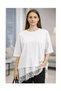 Stylish Crew Neck Asymmetrical Blouse with Lace and Satin Detail