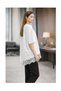 Stylish Crew Neck Asymmetrical Blouse with Lace and Satin Detail - 3