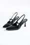 Women's Black Arya Buckle Detailed Pointed Toe Elastic Band Classic Thin Heeled Shoes - 3