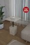 Edisam 3-Piece Zigon Coffee Table Iconic Side Table Service Table Black Wooden Body Travertine Pattern - 4