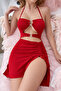 Women's Romantic Chic Night Red Dress Front-Ruched Low-Cut Mini Dress - 8