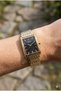 Rectangular Case Women's Wristwatch |   Japanese Movement, Gold Color Steel Band, Black Dial - 4