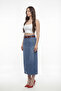 Women's Navy Blue Seasonal Elastic Waist Belted Zippered Special Design Pencil Skirt - 2