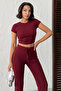 Elora Burgundy Stone Crop Tshirt and Spanish Flare Leggings Top and Bottom Set - 2