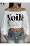 Women's Voils Printed Crop Boat Neck Sweatshirt - 2