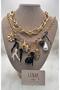 Double Brand Model Necklace with Multiple Charms and Thick Chain
