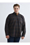 Esvab • Modern & Distinctive Standard Fit Long Sleeve Checkered Embroidered Gabardine Men's Shirt