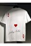 Feeling Lucky Printed White Oversize Unisex T-Shirt Basic Comfortable Fit Daily Tshirt
