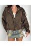 Oversize Khaki Suede Fabric Jacket with Epaulet Detail