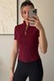 Merso Women's Short Sleeve Zippered Claret Red Fitness Sports Blouse - 3