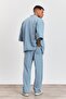 Men's Blue Oversize Top and Bottom Set – Wide Cut Kimono Sleeve Shirt + Comfortable Pants Ls-5364 - 4