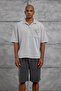 Men's T-Shirt Polo Collar Pocket Washable Gray Oversize Cotton - 5