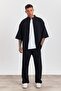 Men's Black Oversize Top and Bottom Set – Wide Cut Kimono Sleeve Shirt + Comfortable Pants Ls-5364
