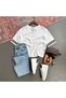 Men's Oversize Linen Embroidered T-Shirt and Jeans 2-Piece Set