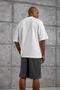 Men's T-Shirt with Flami Kumas Written on the Collar, White Oversize Printed Crew Neck Cotton - 4