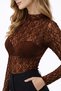Women's Black Mock Neck Stretch Fabric Lace Blouse - 2