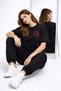 Lover's Combination Heart Printed Oversize Couple T-Shirt Unisex Matching Partner Combination Set Black - 2