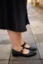 2511501 Genuine Leather Thick Band Buckle Detailed Women's Ballerina Shoes - 3