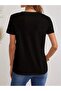 Sleeved V-Neck Hibiscus Flower Printed Regular T-Shirt Relaxed Fit - 2