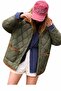 Women's Khaki Quilted Velvet Detailed Oversize Women's Coat - 7
