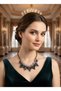 Stone Leaf Design Stylish Women's Necklace – Elegant Evening Dress Matching Statement Necklace for Night Events - 2