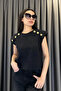 Shoulder Padded Button Detail T-Shirt - Black Black - 3