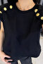 Shoulder Padded Button Detail T-Shirt - Black Black - 5